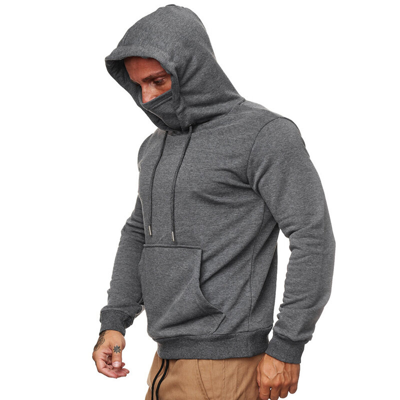 Sweat à capuche en polyester pour homme avec protège-visage, sweat-shirt à manches longues, pull décontracté, noir, blanc, gris, toutes les occasions