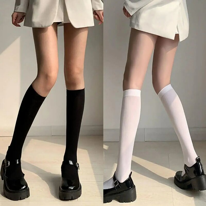 Женские носки JK, 3 пары, милые черные, белые бархатные длинные носки в Стиле Лолита, однотонные гольфы, модные милые пикантные нейлоновые носки для косплея