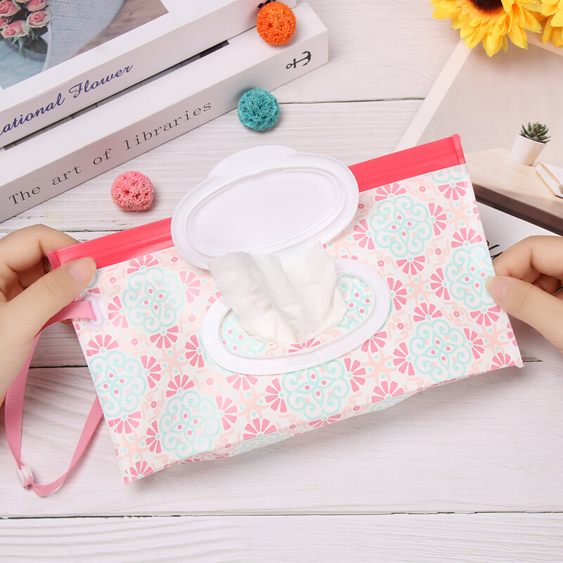 Snap Strap przenośne wilgotne chusteczki dla niemowląt torba pudełko na chusteczki pojemnik ekologiczny łatwy do przenoszenia Clamshell czyszczenie kosmetyczne przypadki 24*13.5cm