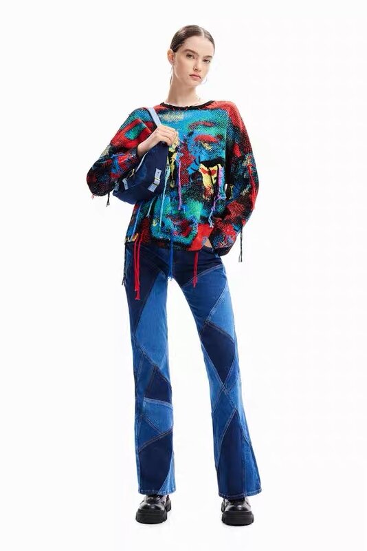 Suéter de Jacquard hecho a mano para mujer, camisa de punto suelta colgante, Color de contraste, moda, Comercio Exterior, españa, nuevo
