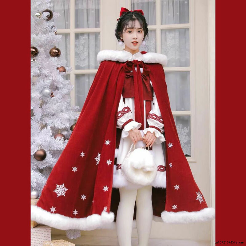Terno Manto das Mulheres 2023 Novo Inverno Calor Chinês Casaco Com Capuz Casaco de Manto Antigo Tradicional Pelúcia Engrossado Vermelho das Mulheres