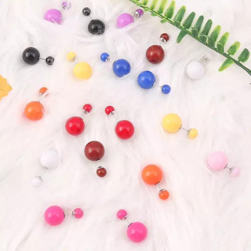 Brincos multicoloridos de pérolas acrílicas, brincos femininos, bolas grandes e pequenas, 2 lados, 16mm, Fashion