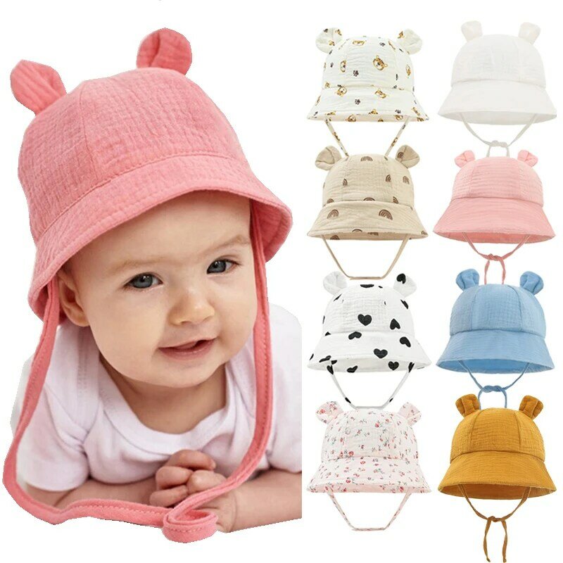 Newborn Baby Hat Autumn Cotton Infant Bucket Hats for Girls Boys Cute Printed Fisherman Caps Toddler Kids Panama Sun Cap 3-12 M
