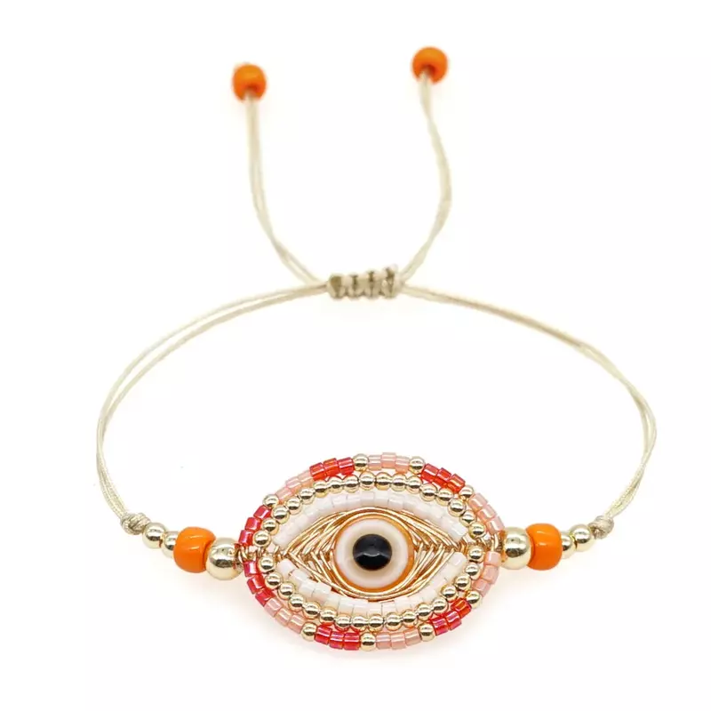 Braccialetto di perline personalizzato occhio del diavolo creativo Vintage alla moda minimalista lavorato a mano regolabile braccialetto di perline di riso bohémien