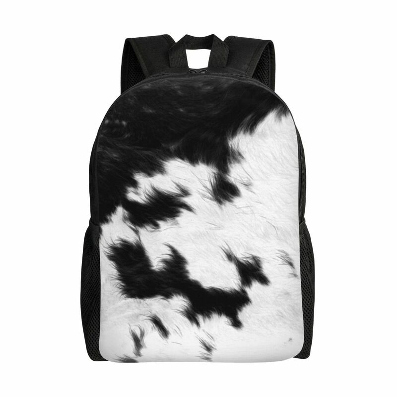 Tas punggung pola bulu sapi kotak-kotak untuk anak perempuan laki-laki tas perjalanan sekolah kuliah tekstur kulit hewan tas buku cocok untuk Laptop