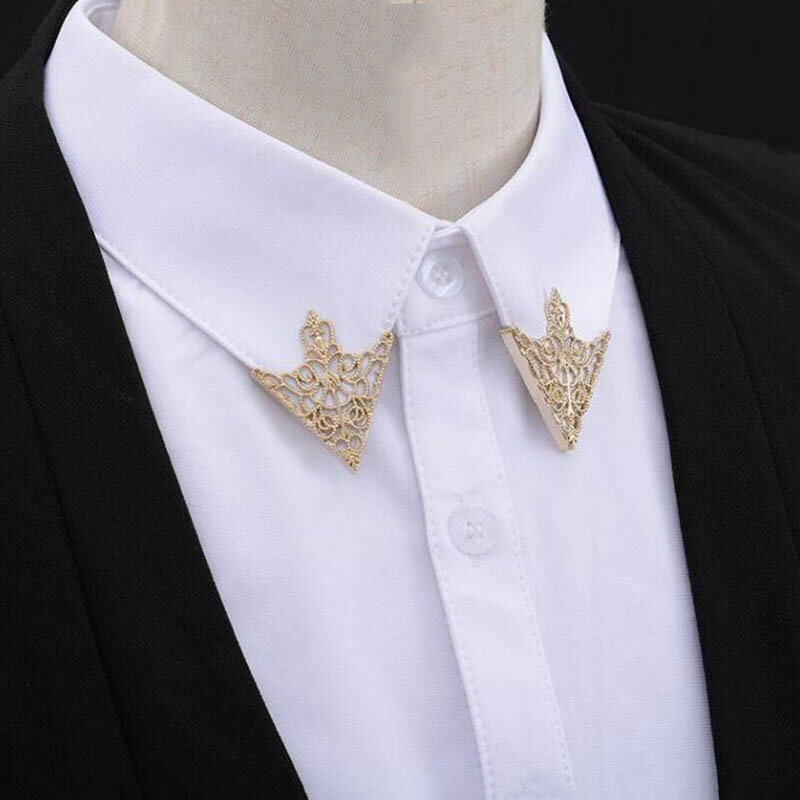 Broche de Cuello de camisa triangular Vintage para mujer, ahuecado broche de Metal, Pin decorativo para ropa, joyería de moda