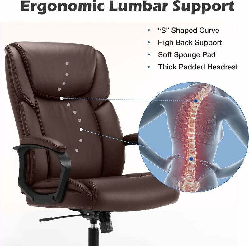 Executive Office Chair - Ergonomic Home Computer Desk Chair for Heavy People with Wheel, Lumbar Support