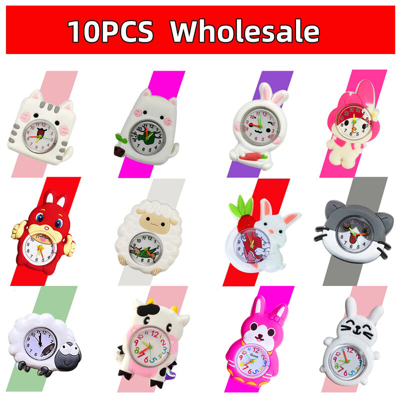 Reloj de pulsera de dibujos animados para niños, 10 piezas, venta al por mayor, Gato/Conejo, regalo de cumpleaños