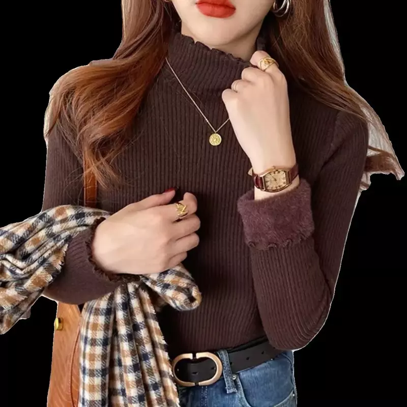 2023 jesienno-zimowy Jersey Mujer sweter z golfem Y2k w jednolitym kolorze bluzy z długim rękawem dziergany sweter Slim Pull Femme