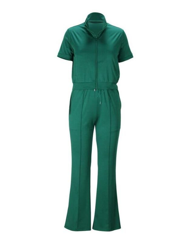 Two Peice Set for Women 2024 Summer Casual Simple Solid Color Short Sleeve Turn-Down Collar Zip Up Top & Drawstring Pants Set