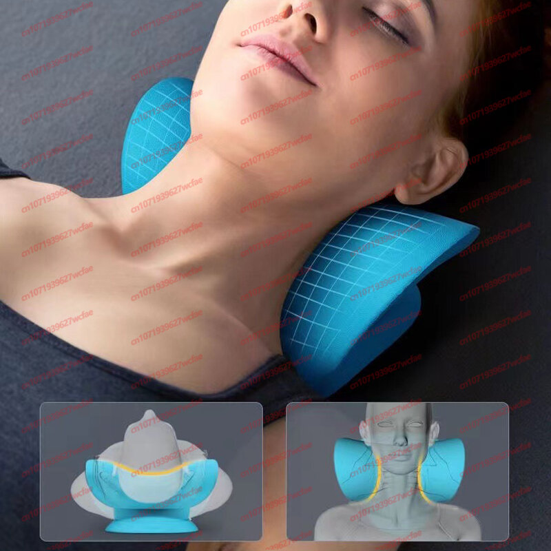 Bantal Pijat relaksasi bahu leher, perangkat traksi kiropraktik serviks untuk pelurusan tulang belakang serviks pereda nyeri