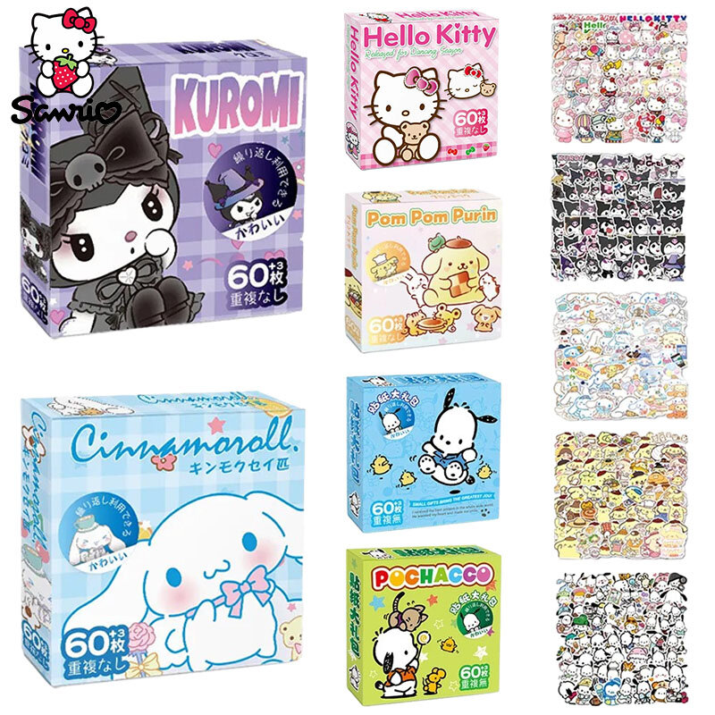 60Pcs Anime Stickers Sanrio Accessories Y2K Hello Kitty Things Kuromi Stickers Waterproof Cinnamoroll Pochacco Stickers Kid Toy