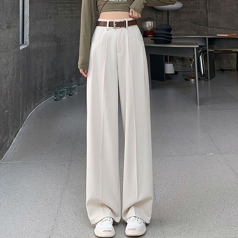 Женские прямые брюки с высокой талией, Новое поступление 2024, весенние однотонные базовые свободные строчки в Корейском стиле, W1733