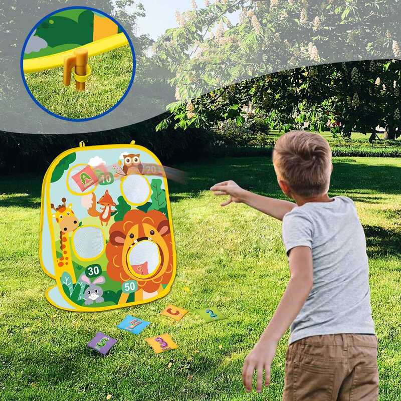 Toy Sports Double Sided Dart Board for Kids Bean Bag Toss Game 3 in 1 Portable Throw Ball Sport Game Best Gift for Kid A