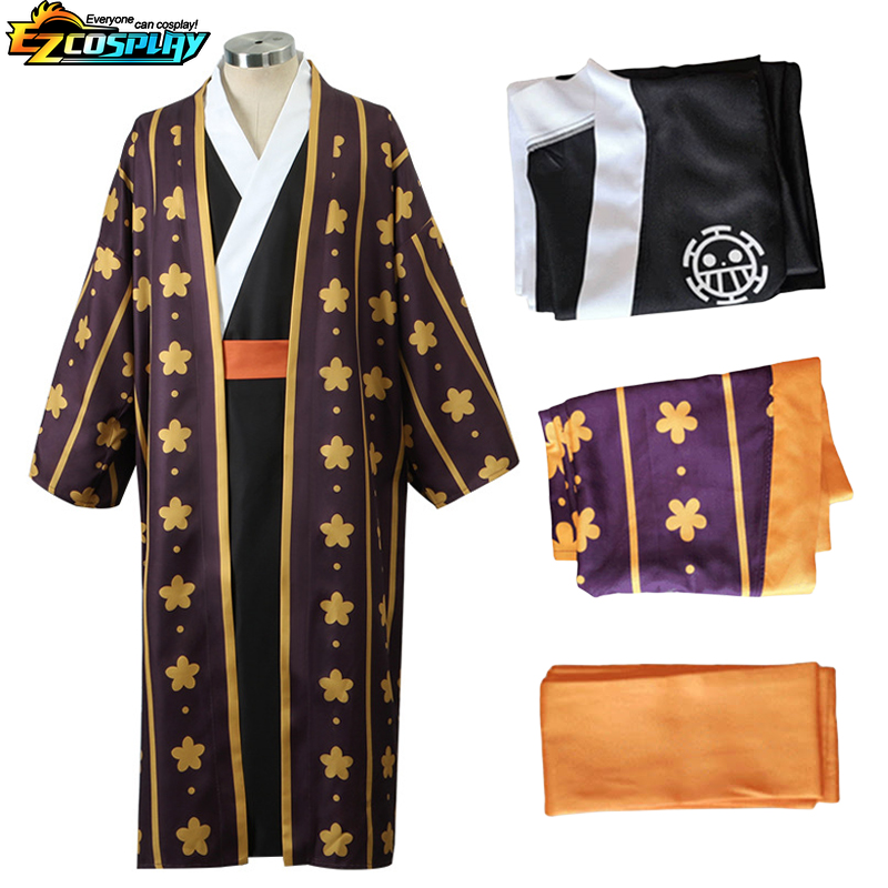Trafalgar Law disfraz de Cosplay de Anime de una pieza, uniforme de Kimono de ley de país Wano, conjunto completo, traje de fiesta de Carnaval de Halloween
