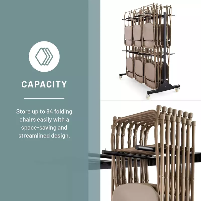 Safco-cadeira dobrável de duas camadas, carrinho de armazenamento revestido a pó preto resistente, suporte 84 cadeiras, aço de grau comercial para Incas