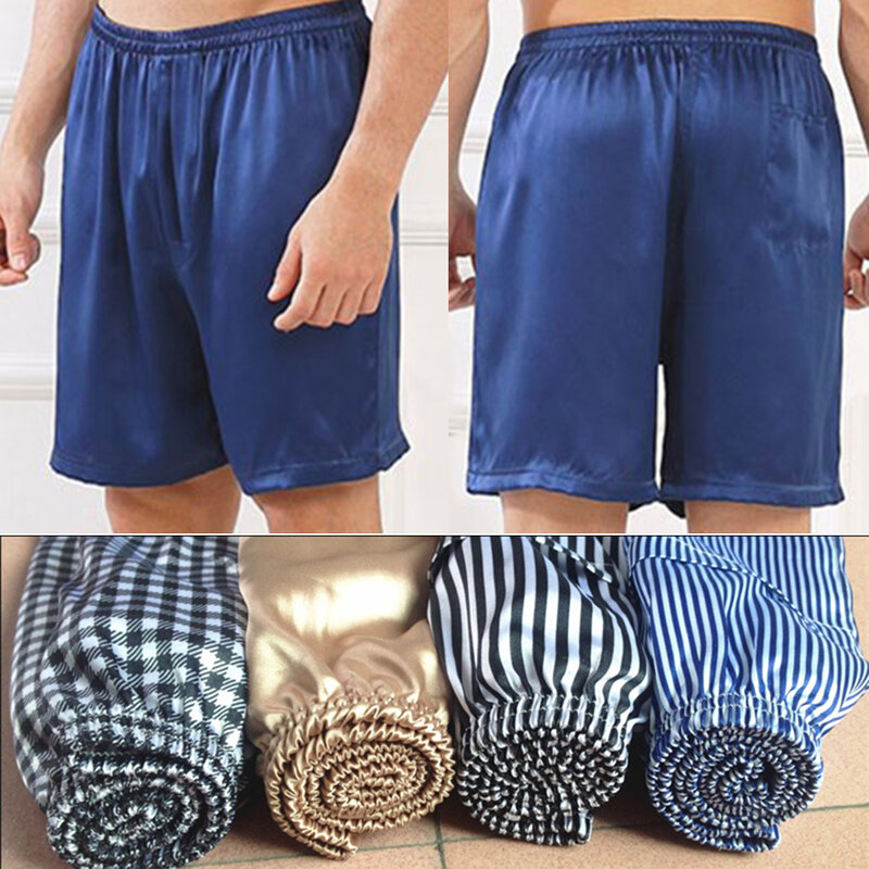 Men's Silk Satin Pajamas Shorts Comfortable Sleepwear Sleeping Pants Bottoms Breathable Casual Home Nightwear Homewear