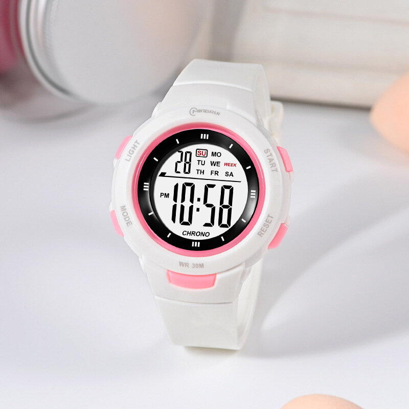 Ohsen นาฬิกาข้อมือเด็ก Jam Tangan SPORT 50เมตร, นาฬิกาข้อมือซิลิโคนสีม่วงกันน้ำได้ Jam Tangan Digital สำหรับเด็กหญิงเด็กชาย