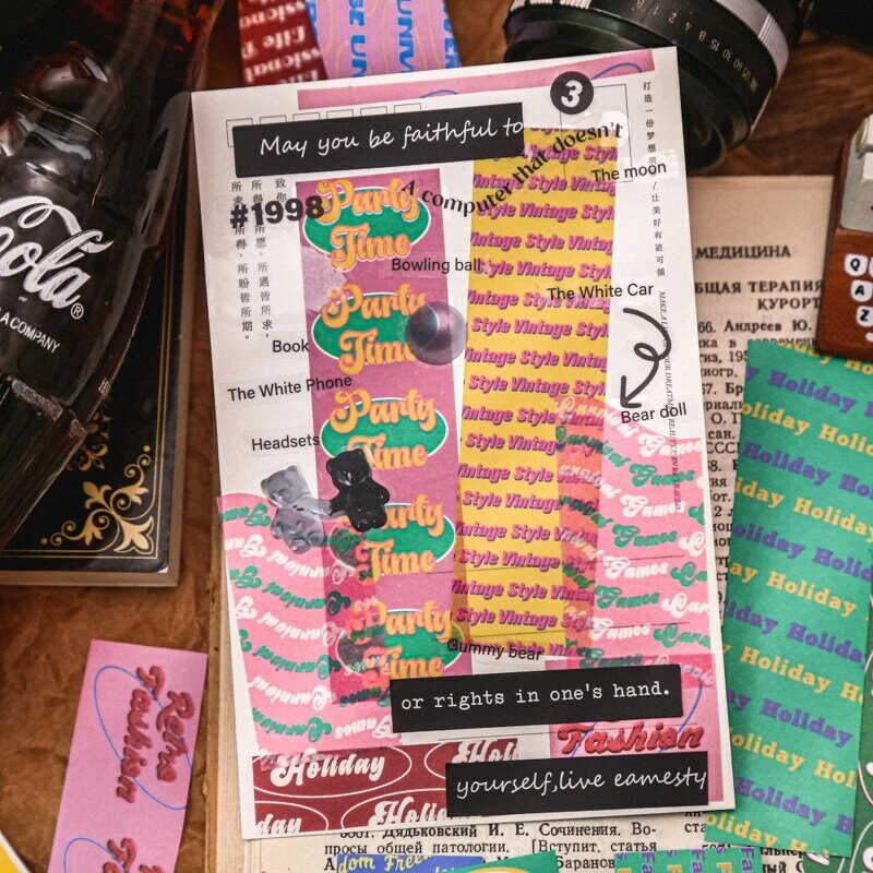8Packs/Lot Amerikaanse Neon Serie Retro Bericht Papier Maskeren Washi Zelfklevende Sticker