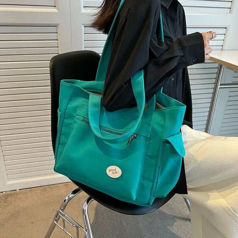 Women's Fashion Shoulder Bag Class Large Capacity Student Tote Bag 2024 New Canvas Commuter Handbag Women Bag