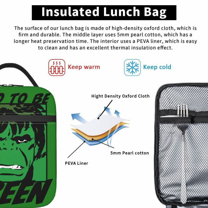 Kustom Hulk baik untuk menjadi hijau tas makan siang terisolasi termal wanita dapat dipakai kembali wadah makan siang piknik luar ruangan kotak makanan multifungsi