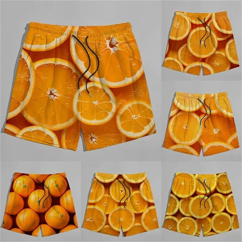 Pantalon court imprimé oranges de fruits pour hommes et femmes, mode décontractée, séchage rapide, short de plage cool, maillot de bain d'été, vêtements