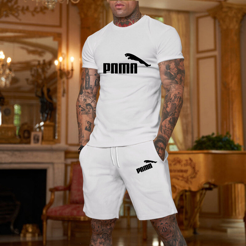 Fato de treino masculino impresso em rugby 3D, manga curta, camiseta com decote em O, tendência casual, verão, conjunto de 2 peças