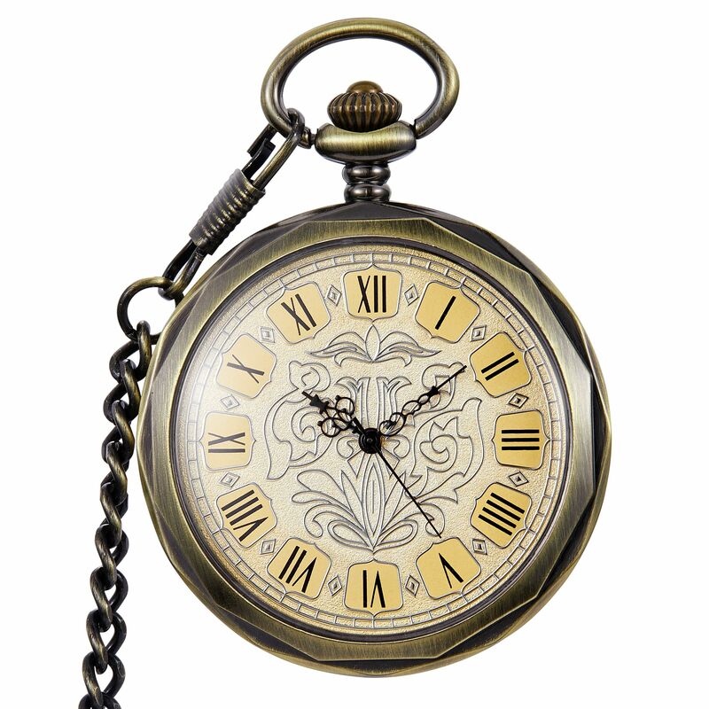 Reloj de bolsillo y Fob de plata antigua para hombres y mujeres, reloj mecánico de mano con esqueleto de viento, cadena colgante, collar