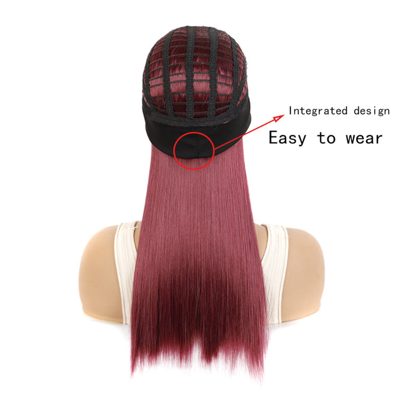 Wig bando wanita lurus panjang, rambut palsu sintetis 20 inci dengan tali tanpa lem, rambut serat tahan panas untuk penggunaan sehari-hari