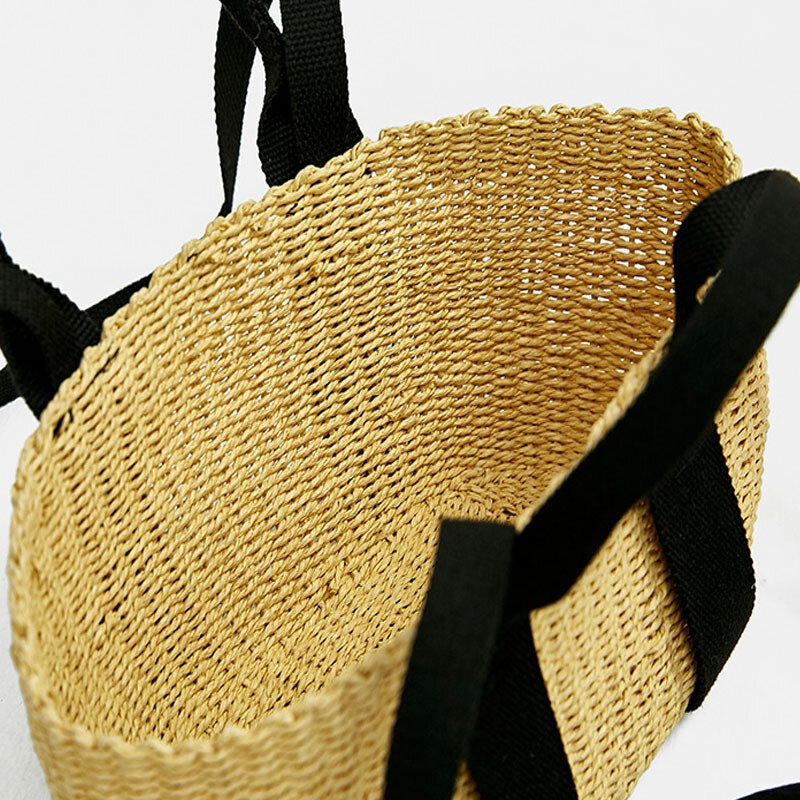 Tas anyaman tali kertas mode tas jerami buatan tangan untuk wanita tas tangan desainer tas bahu Travel pantai Bohemian tas keranjang Tote