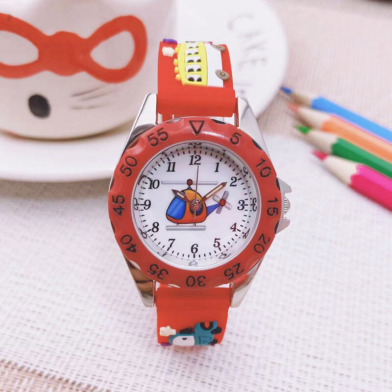 Chaoyada-relojes con correa de silicona para niños y niñas, pulsera deportiva con diseño 3D de dibujos animados, avión, helicóptero, juguete