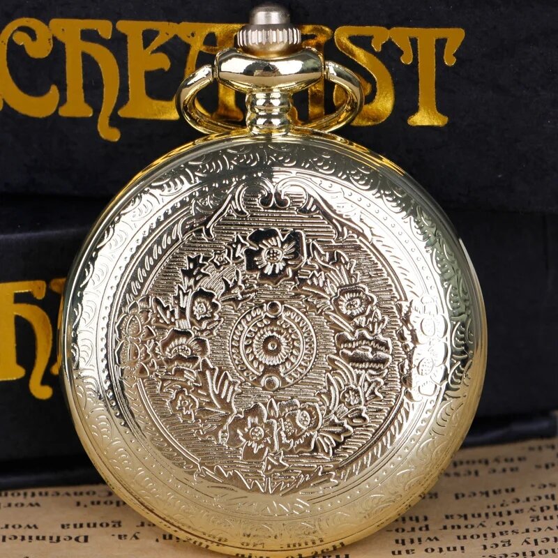 Gold Hollow Skeleton Gear Pocket Watches Vintage Casual Mens Women Pendant Jewelry Necklace With Chain Gift