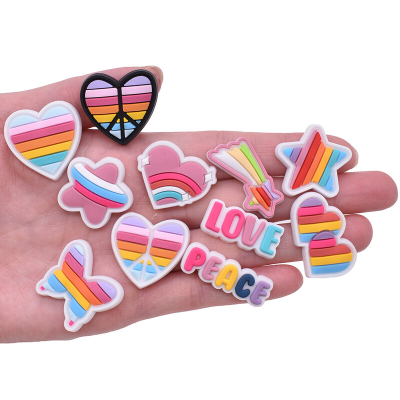 rainbow PVC peace and love characters shoe buckle charms accessories decorations for sandals sneaker clog party unisex label gif
