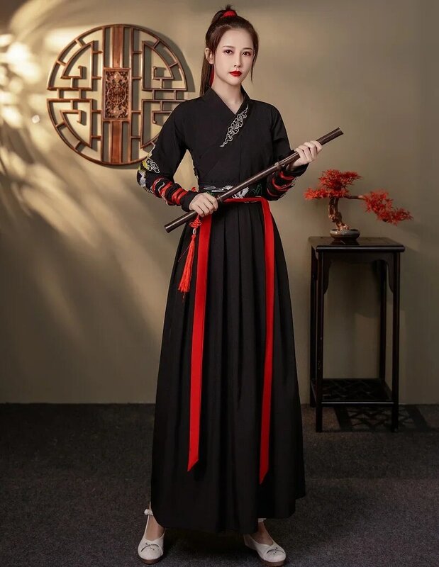 Chinese Dress Ancient Hanfu Kimono Black White Red hanfu  Dresses Embroidery Martial Arts Chinese Style Dance Cosplay Costumes