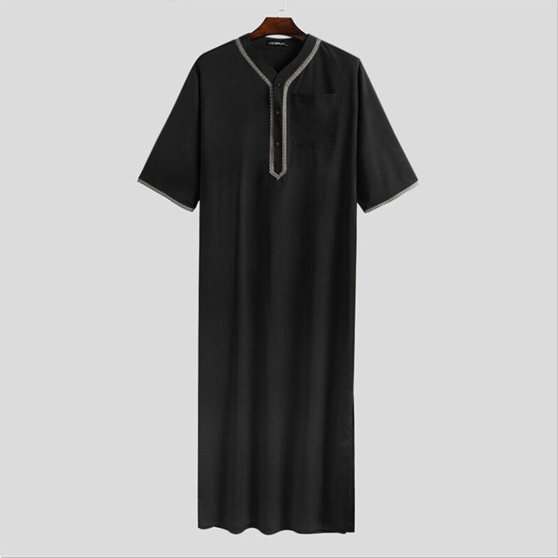 2023 Mode Nieuwe Gewaad Mannen Nachthemd Homewear Heren Nachtjapon Polyester Gewaad Saudi Abaya Korte Kleding Mouw