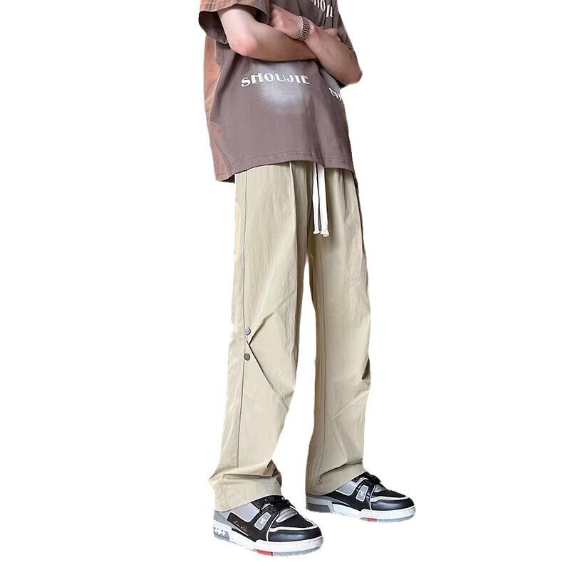 2024 Spring Straight Casual Pants Streetwear for Men Wide Leg Solid Color Cargo Pants Elastic Waist Harajuku Men's Pants