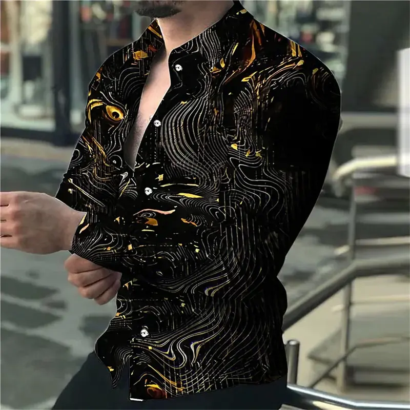 2023 New Men's High Quality 3D Printing Long Sleeve Single breasted Shirt Hot Selling Summer Men's Street Fashion Men's Top