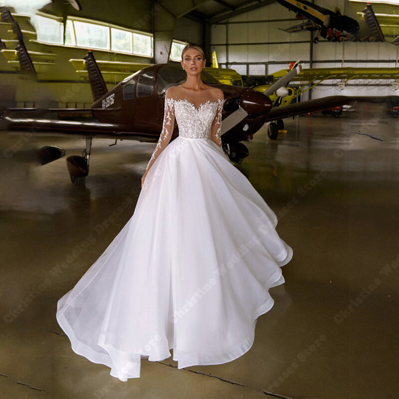 Платье Свадебное ТРАПЕЦИЕВИДНОЕ с открытыми плечами, Тюлевое платье с современной аппликацией, чистый белый цвет, для уборки