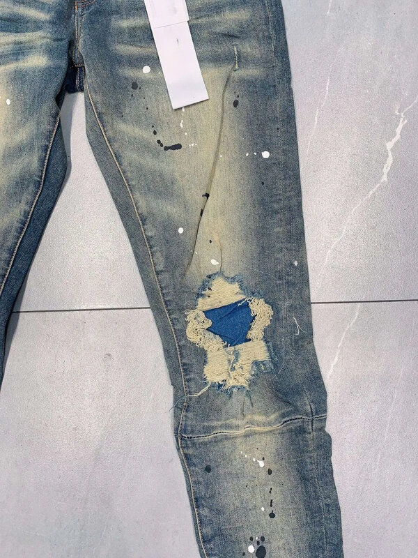 Ungu kualitas tinggi ROCA merek Jeans 1:1 kualitas tinggi perbaikan rendah naik celana Denim kurus