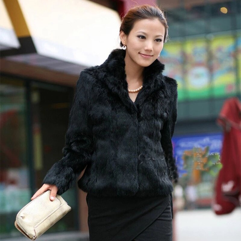 2024 Hot Sale Winter Women Real Rabbit Fur Coat Natural Warm Rabbit Fur Jacket Lady Fashion 100% Genuine Real Rabbit Outerwear
