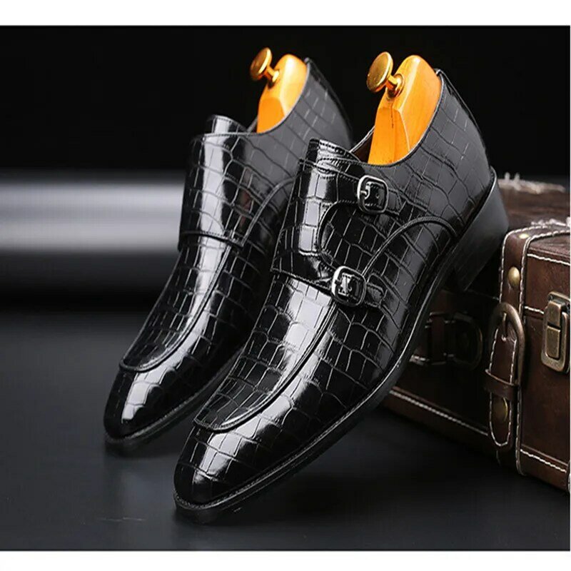 Zapatos de vestir de negocios para hombre, calzado Oxford de punta estrecha con patrón de cocodrilo, zapatos planos de lujo para fiesta y boda