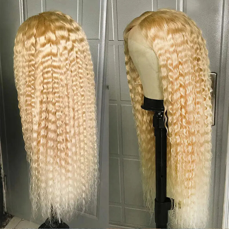 Honey Blonde Água Curly Lace Frontal Wig para Mulheres, Perucas de Cabelo Humano, Transparente Lace Front, Onda Profunda, Densidade 180, 13x4, 613