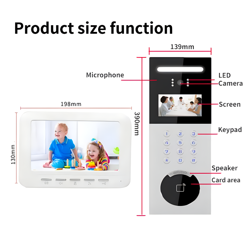 LCD 스크린 유선 비디오 인터콤 초인종 모니터, 얼굴 인식 기능, IR 비전 비디오 인터콤 시스템, 7 인치