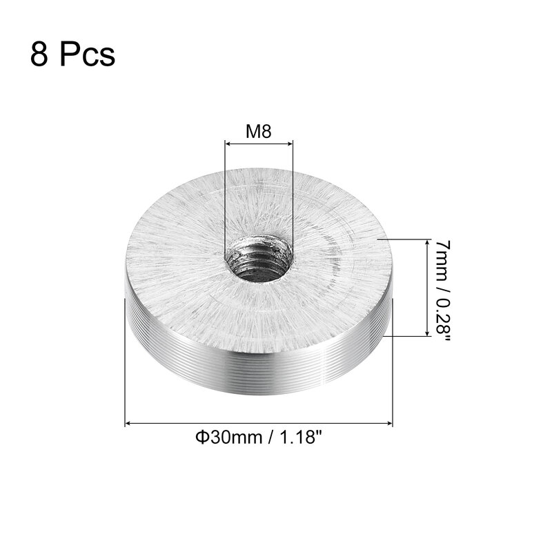 Piringan aluminium Diameter 30/40/50/60mm, perangkat keras adaptor atas cakram lingkaran kaca bentuk bulat benang M6 M8 M10 8 buah