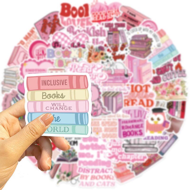 10/50pcs Cute Pink Reading Book Bookish Stickers Kawaii Decals DIY Scrapbooking Notebook Laptop Phone Luggage Decorative Sticker