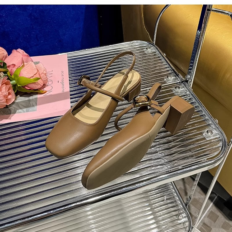 2024รองเท้าแตะส้นเตี้ยสำหรับผู้หญิง, รองเท้าสตรีสไตล์ย้อนยุค Mary Jane รองเท้าส้นสูงเซ็กซี่สำหรับผู้หญิงใส่ในฤดูร้อน