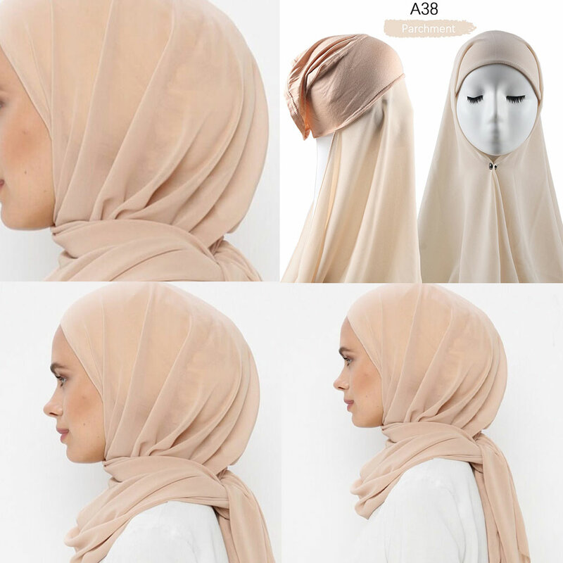 Hidżab błyskawiczny z czapką ciężka szyfonowa koszulka hidżab dla kobiet welon moda muzułmańska Islam chusta hidżab szalik dla muzułmanki