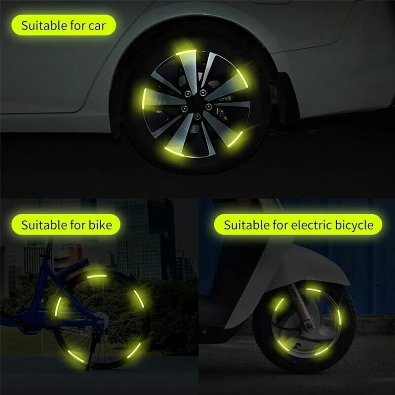 Pegatina reflectante de cubo de rueda de coche, cinta de rayas luminosas fluorescentes de arcoíris, calcomanías de motocicleta, seguridad de conducción nocturna, 20 piezas