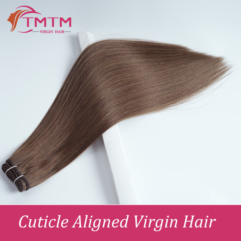 TMTM-extensiones de cabello liso, cabello virgen ruso, cutícula alineada, hueso marrón Natural, tejido a máquina, 50g, 100g, ventas