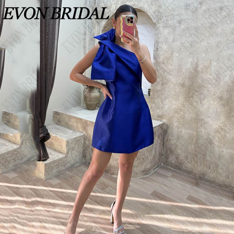 EVON BRIDAL Short One Shoulder Prom Dress 2024 Royal Blue Satin Birthday Party Gown Mini Formal Evening Dresses vestido de gala
